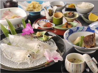 呼子名物！生簀で泳ぐ新鮮なイカ活造りプラン
